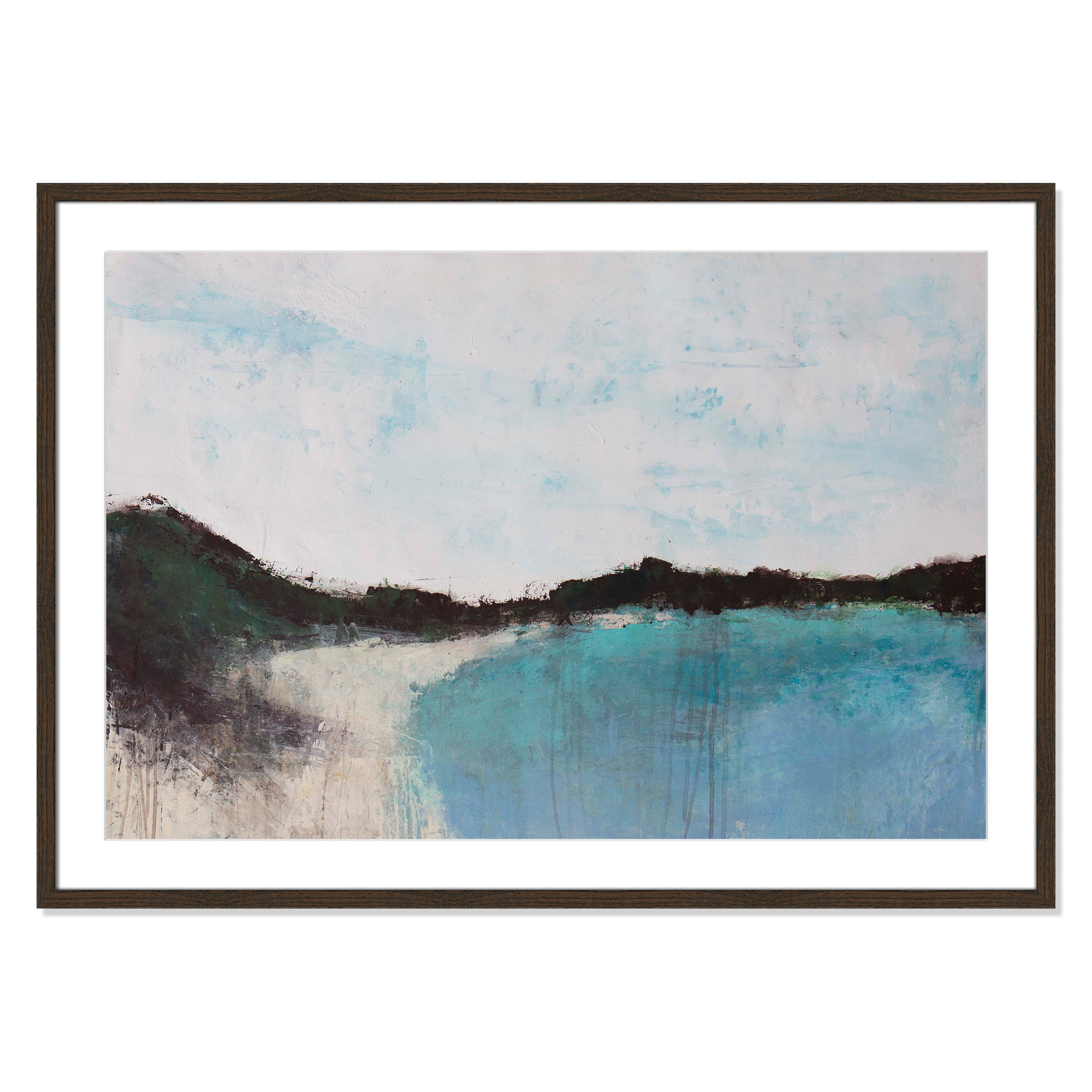 Mountainside Lakeview III by Filippo Ioco - Print, 29.5" H x 41.5" W x 0.75" D, Walnut Framed