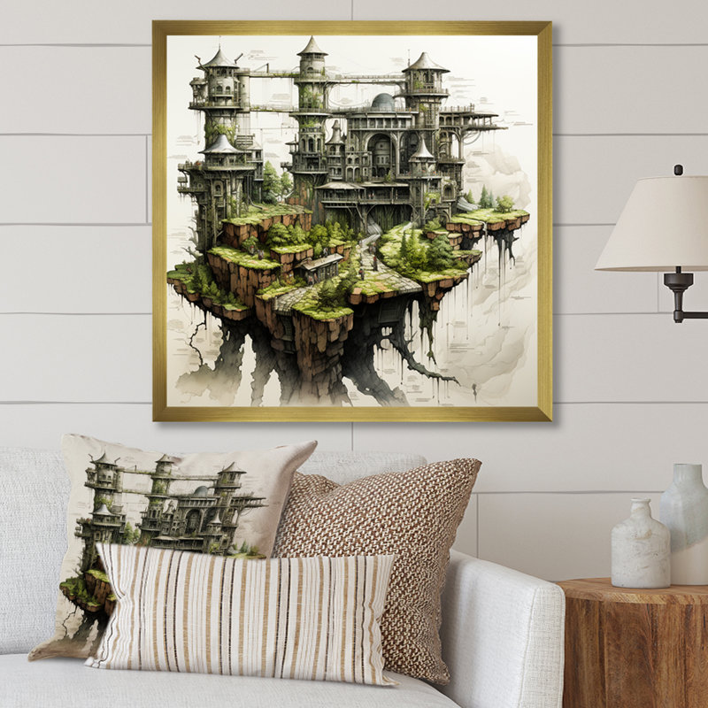 Dessin d'analyse d'une forteresse II sur toile, H 30 po x l 30 po x P 1 po, Cadre doré simple