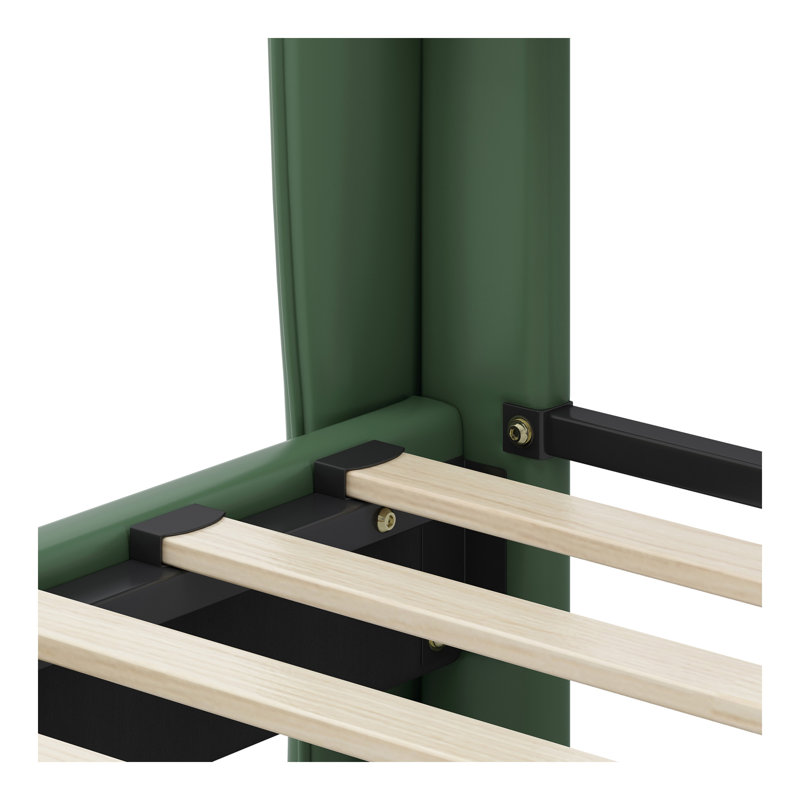 Structure de lit très grand en cuir avec tête de lit à oreilles, lit plateforme tapissier en polyuréthane, support en lattes de bois, assemblage facile