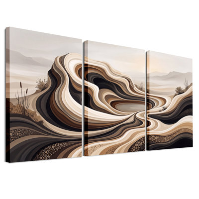 Abstrait dunes de sable ondulées dans un ton de terre discret, ensemble de 3 toiles