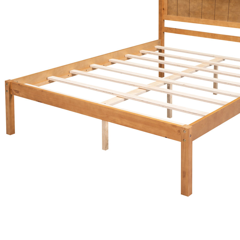 Structure de lit plateforme en chêne avec tête de lit - Support de lattes en bois stable, sans sommier pour lattes, nécessaire