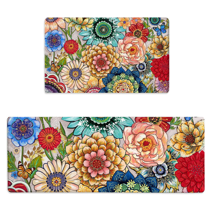 Analexis Floral Polyester Anti-Fatigue Non-Skid Kitchen Mat