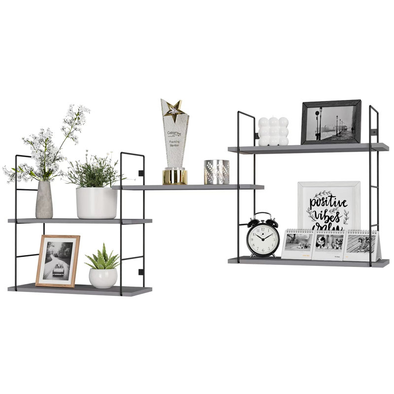 Aadrith 5 Piece Pine Floating Shelf, Gray