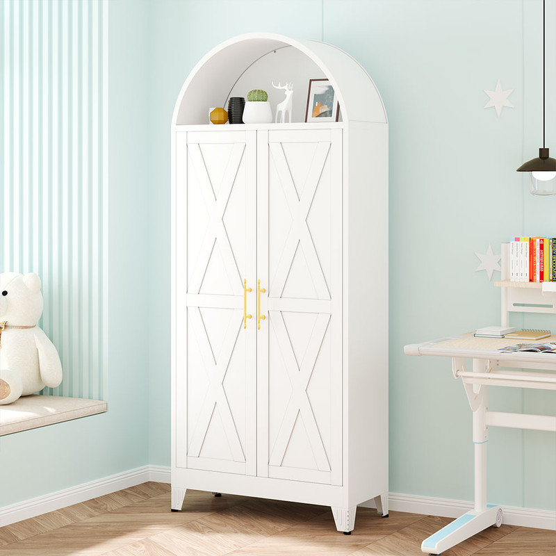 Armoire-penderie moderne en métal avec tablettes réglables, Blanc