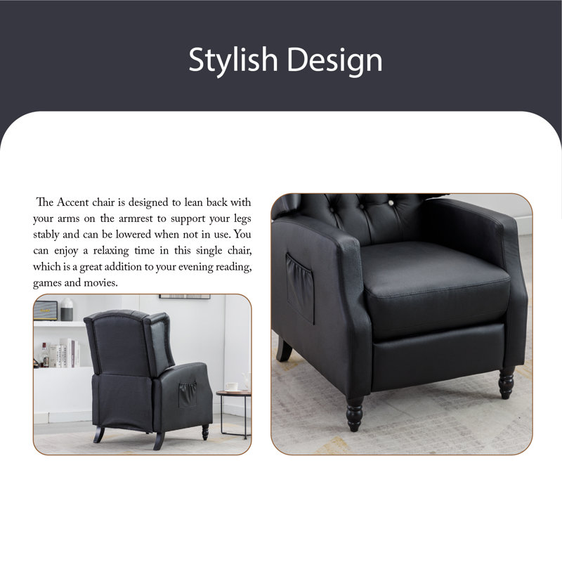 Fauteuil inclinable manuel 26,77 po, Similicuir noir