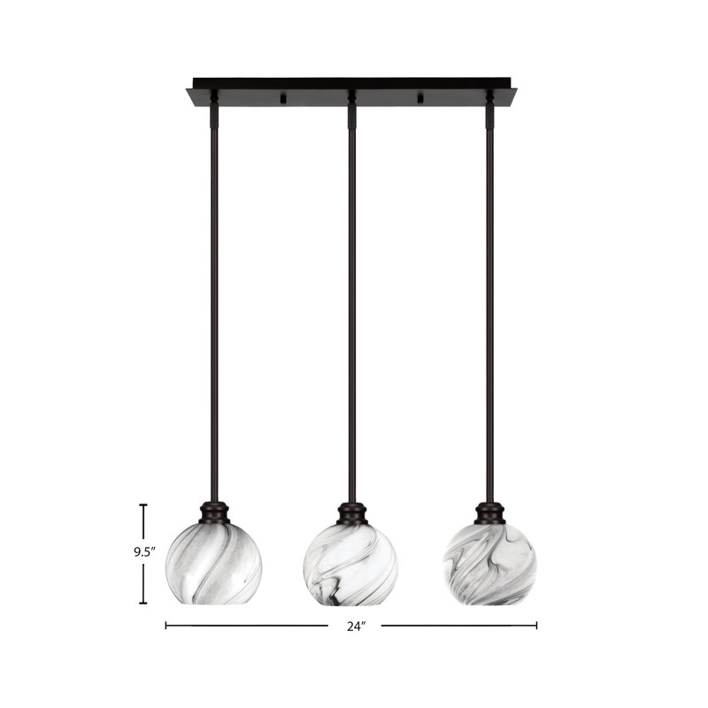 Edge 3 Light Linear Pendalier With 5.75" Glass, Espresso