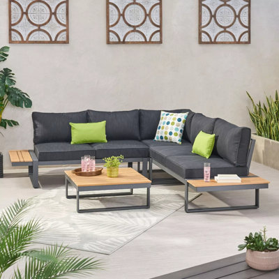 Sterling V-Shaped Outdoor Aluminum 5 Seater Sofa Set With Cushions