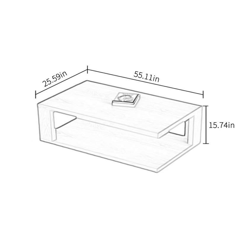 Table basse en bois massif, H 15,74 po x L 55,11 po x l 25,59 po