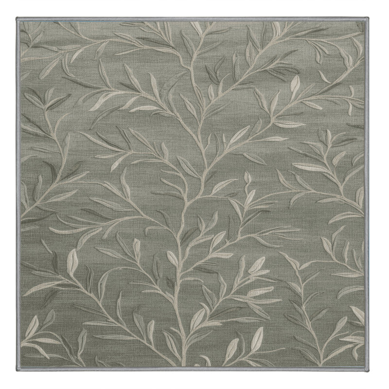 Tapis gris botanique lavable à la machine, Carré 6 pi