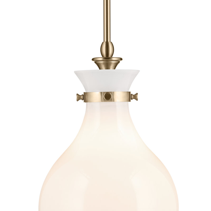 1 Light Pendant with Opal Glass, Bronze, 16.25" H x 9.75" W, Antique Cased Opal