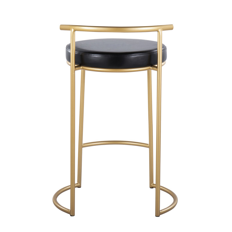 Tabouret de comptoir rond rond de 26 po de hauteur fixe en métal doré et similicuir noir par LumiSource