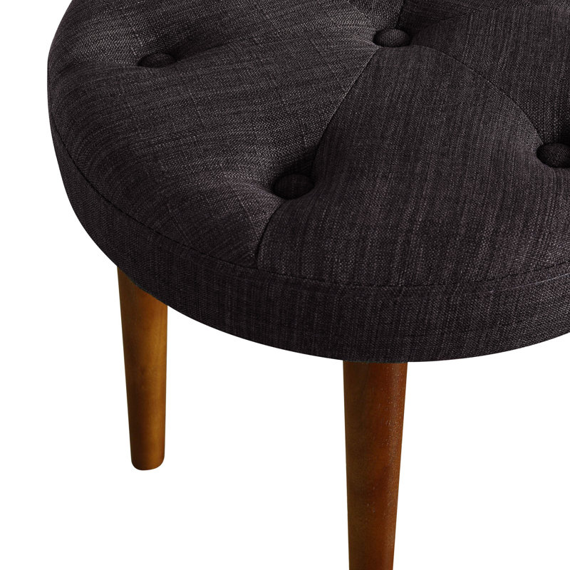 Elle Decor Penelope Round Tufted Stool, Dark Graphite