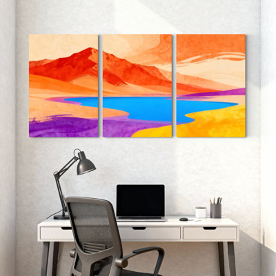 Scénario et paysages urbains colorés, lac de montagne, ensemble de 3 reproductions d'art sur toile