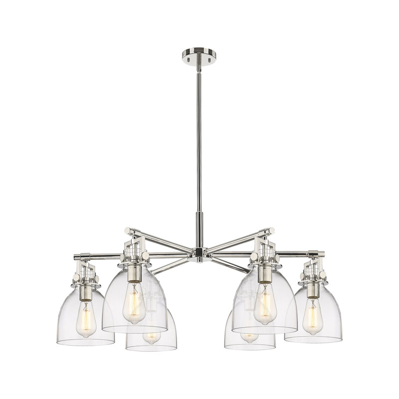 Lustre suspendu 6 lumières Newton Bell, Clair, Nickel poli