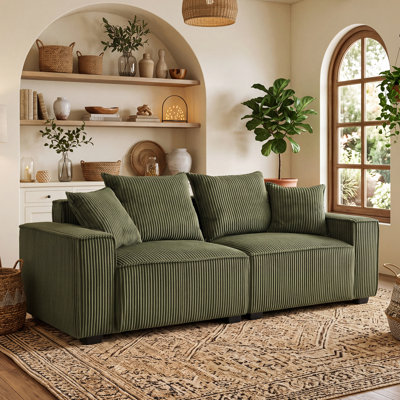 Makassar 89.37'' Square Armrest Couch Sofa