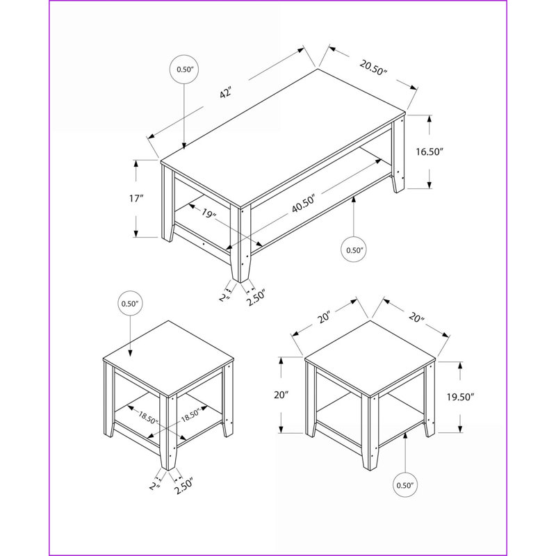 Ensemble de 3 tables basses et tables de bout en stratifié gris pour le salon, style transitionnel avec rangement supplémentaire