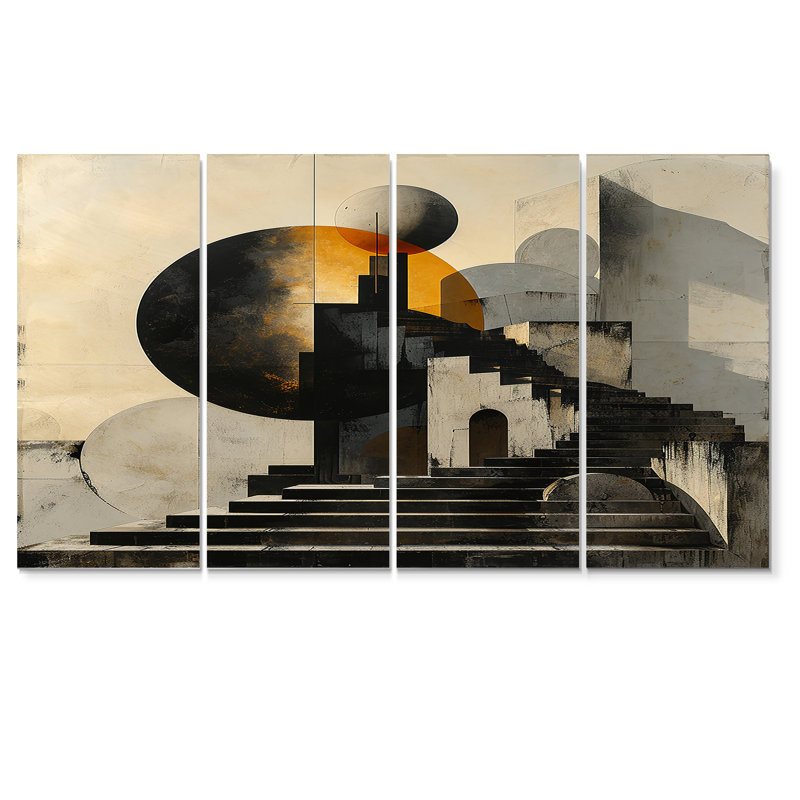 Escaliers cachés vers Nevermore - ensemble d'art mural abstrait paysage 4 pièces, H 28 po x l 48 po
