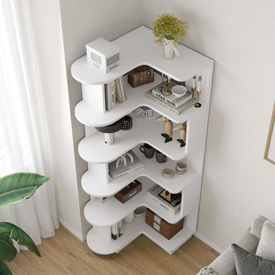 Bibliothèque d'angle à 5 niveaux, bibliothèque en L, étagère de rangement autoportante et présentoir pour salon, bureau, chambre à coucher