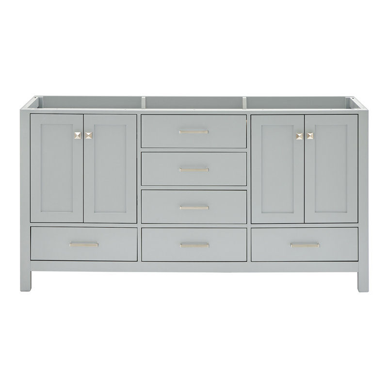 ARIEL Cambridge 66'' Double Bathroom Vanity Base Only, Brushed Nickel, Gray