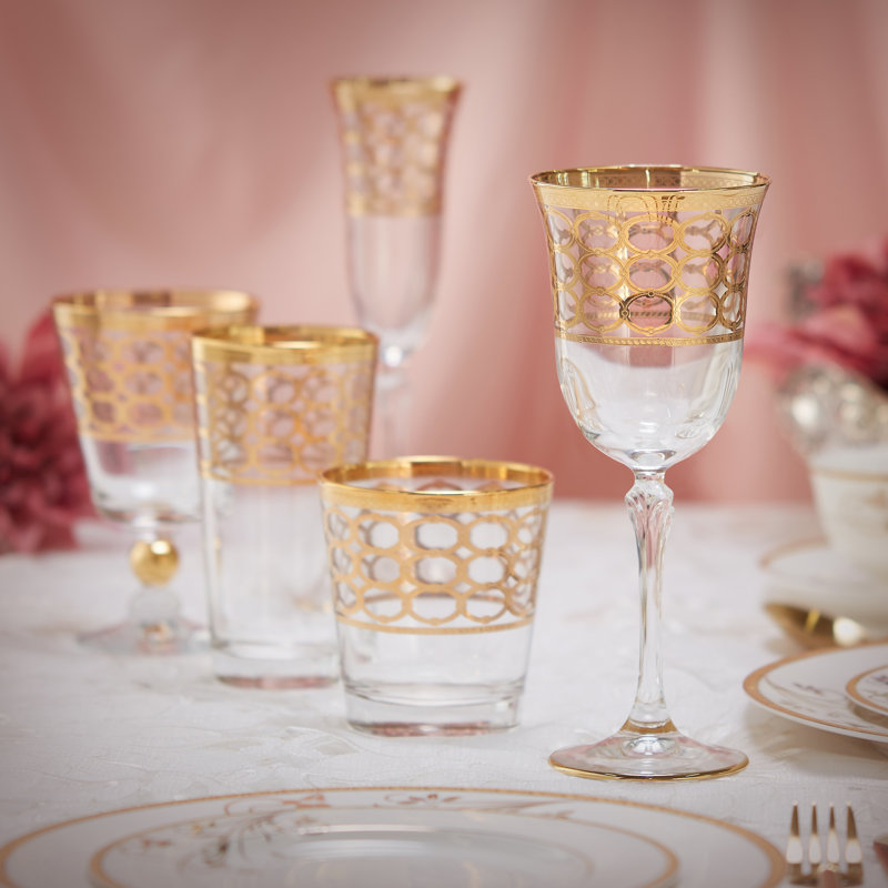 Infinity Gold Ring Handcrafted Crystal Wine Goblet Set of 4