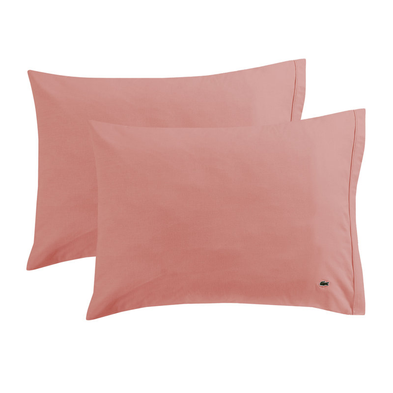 Lacoste Cotton Percale Pillowcases, Set of 2, Cooling & Breathable Bedding, King, Plum, King Pillowcase, Plum