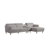  120" Comfy Microfiber L-Shape Sectional Sofa with Chaise Lounge, Adjustable Heads, Storage Console, Cupholders, Wide Seats, 9080 Light Grey