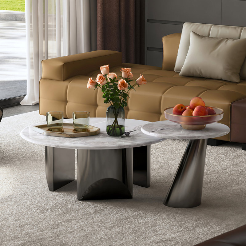 Table basse italienne ronde en marbre, H 15,4 po x L 43,3 po x l 43,3 po