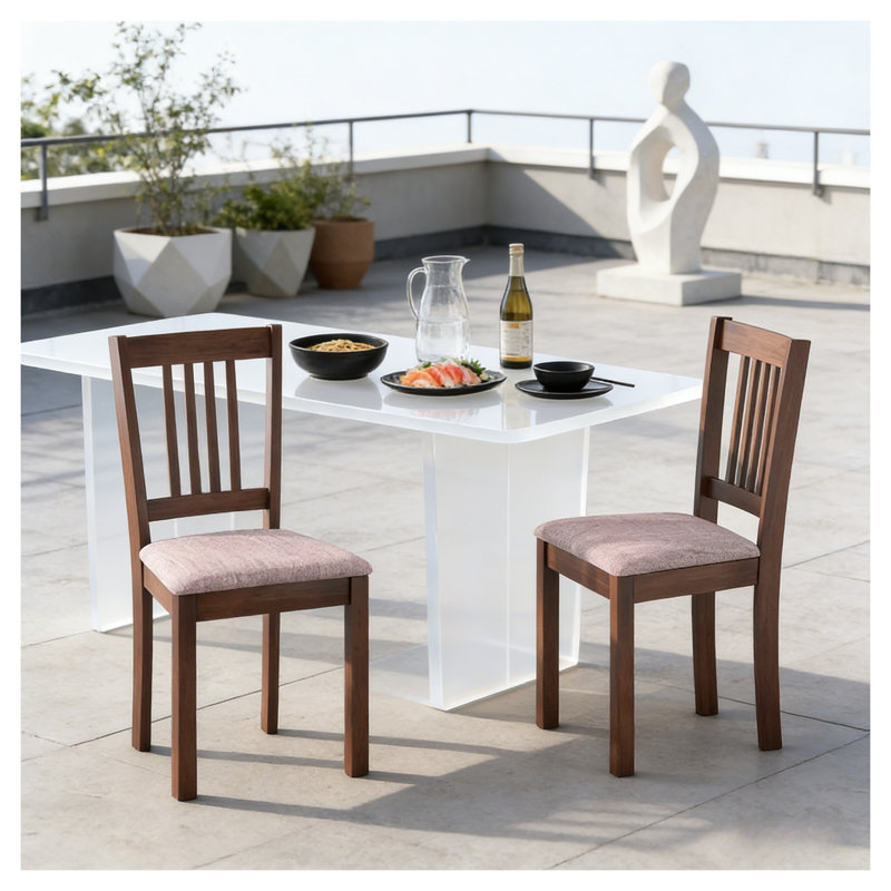 Ensemble de 2 chaises de salle à manger rembourrées avec structure en bois d'hévéa, style Mid-Century moderne en brun et brun clair
