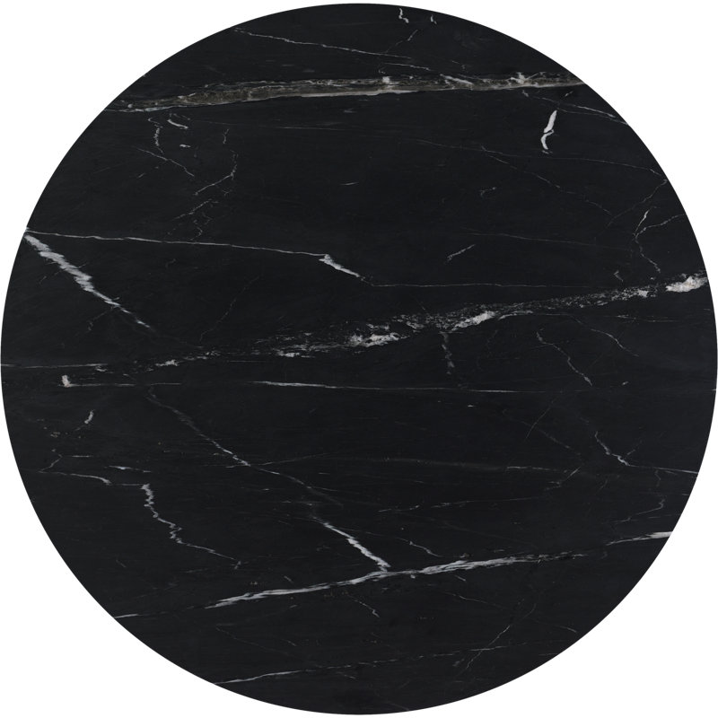 Black Marble Round Dining Table with Fluted Metal Base