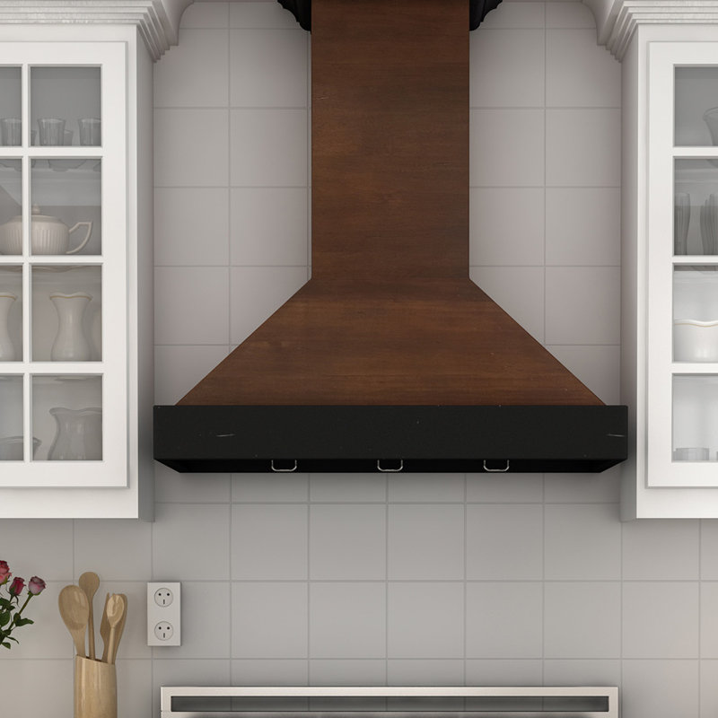 30" Wood 400 CFM Ducted Wall Mount Range Hood, Antigua/Walnut, 30" W