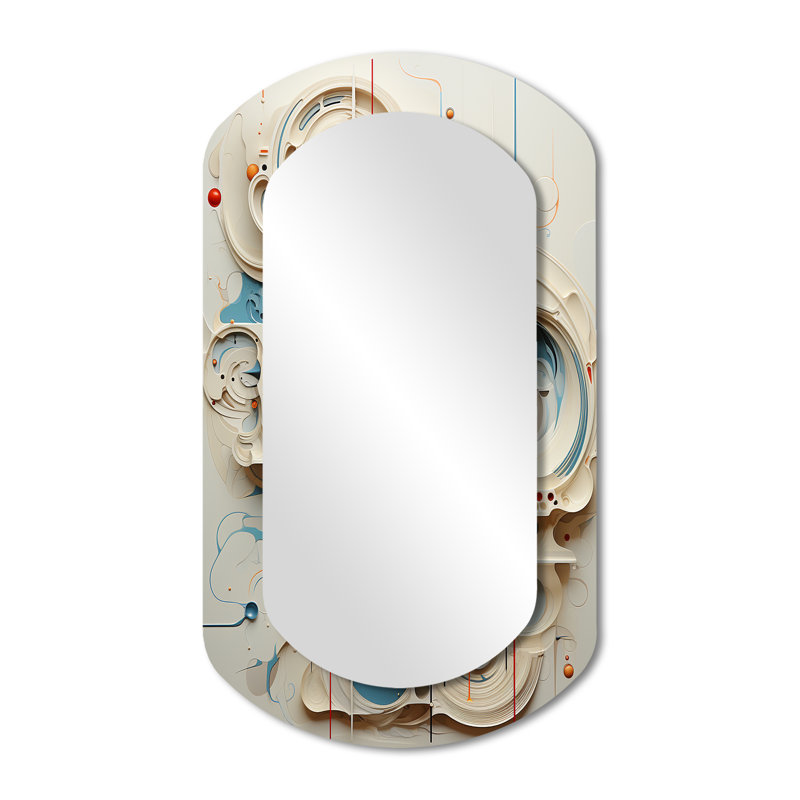 Intricate Abstraction Beige Shapes II - Abstract Metal Art Decor - Asymmetrical Modern Wall Mirror, 43" x 23"