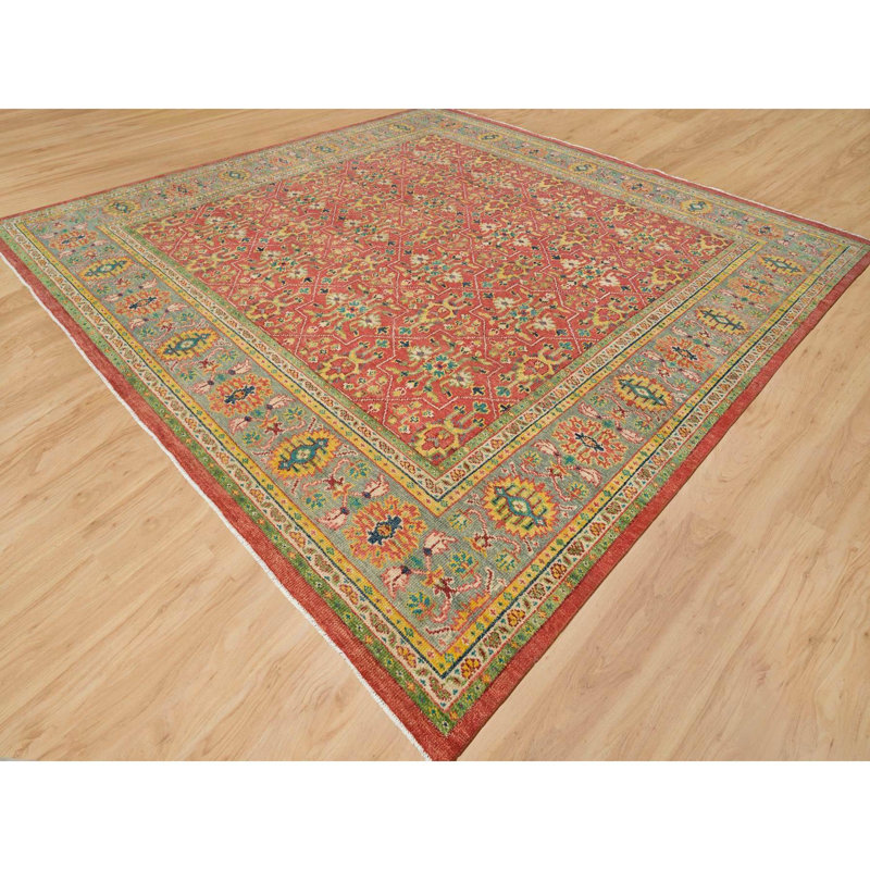 Tapis carré en laine noué à la main 14 pi x 14 pi Oushak