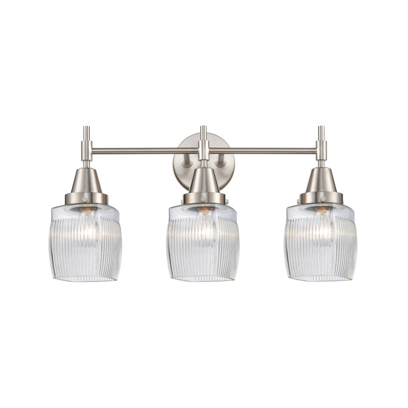 Éclairage pour meuble-lavabo à 3 lumières à intensité variable Gayle, Blanc mat, Ampoule DEL rétro 4 watts, Nickel satiné