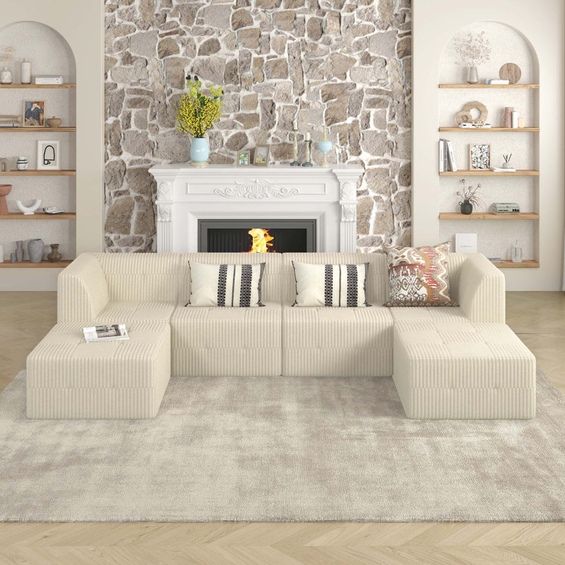 Canapé modulaire Boneless, Velours côtelé beige