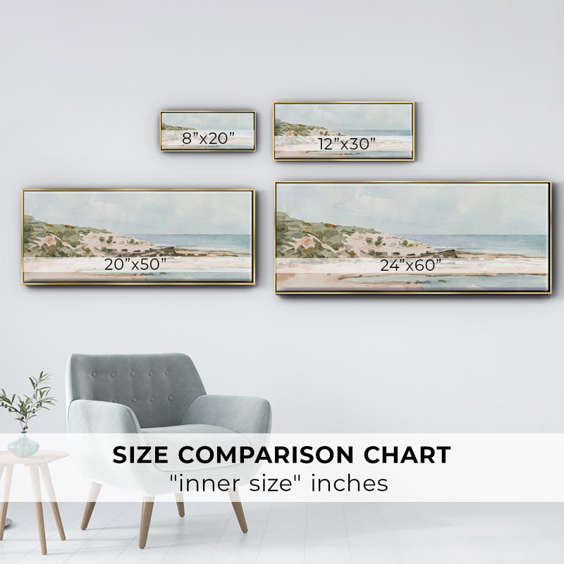 Neatural Seaside I- Framed Canvas, 12" H x 30" W