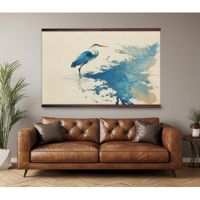 Tapisserie murale aquarelle héron, très grande toile, art minimaliste - prêt à être accroché
