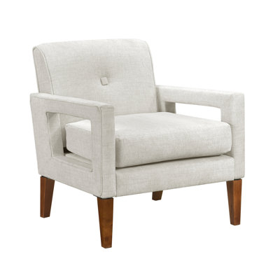 Fauteuil rembourré en chenille beige avec structure, coussin réversible et capacité de 300 lb pour le coin lecture ou la chambre à coucher Rembourrage contemporain en mousse de bois massif sur ressorts ensachés, housse de coussin de siège