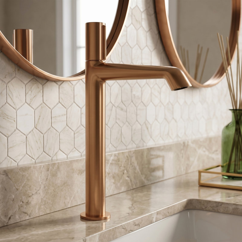 Modern 13.86" Round Single Handle Solid Brass Vanity Faucet