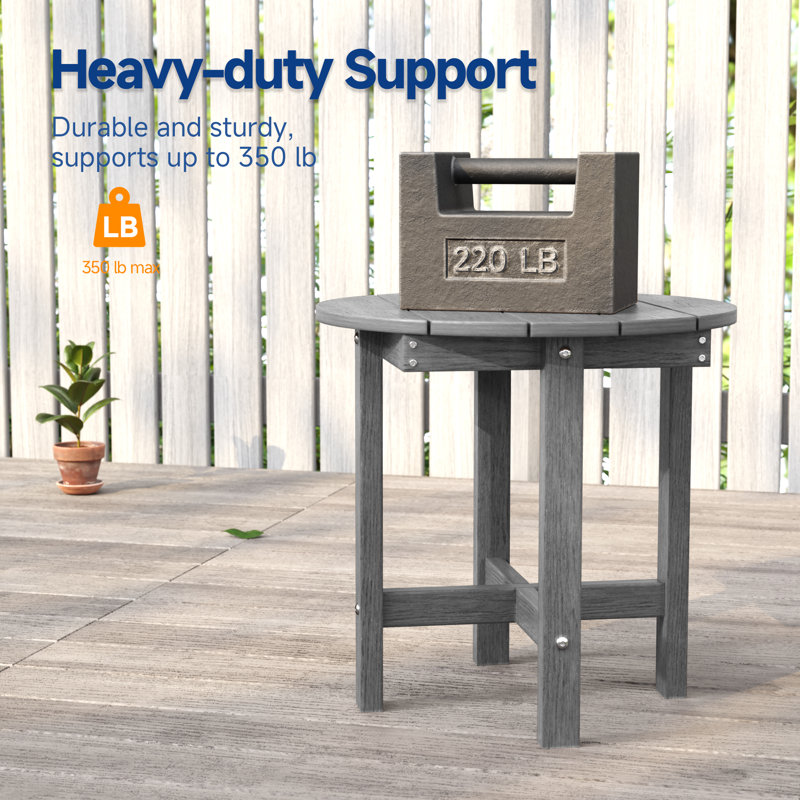  HDPE Small Round Side Table, Sturdy Outdoor Side Table, Weather-Resistant Outdoor End Tables for Patio, Porch, Deck, Gray