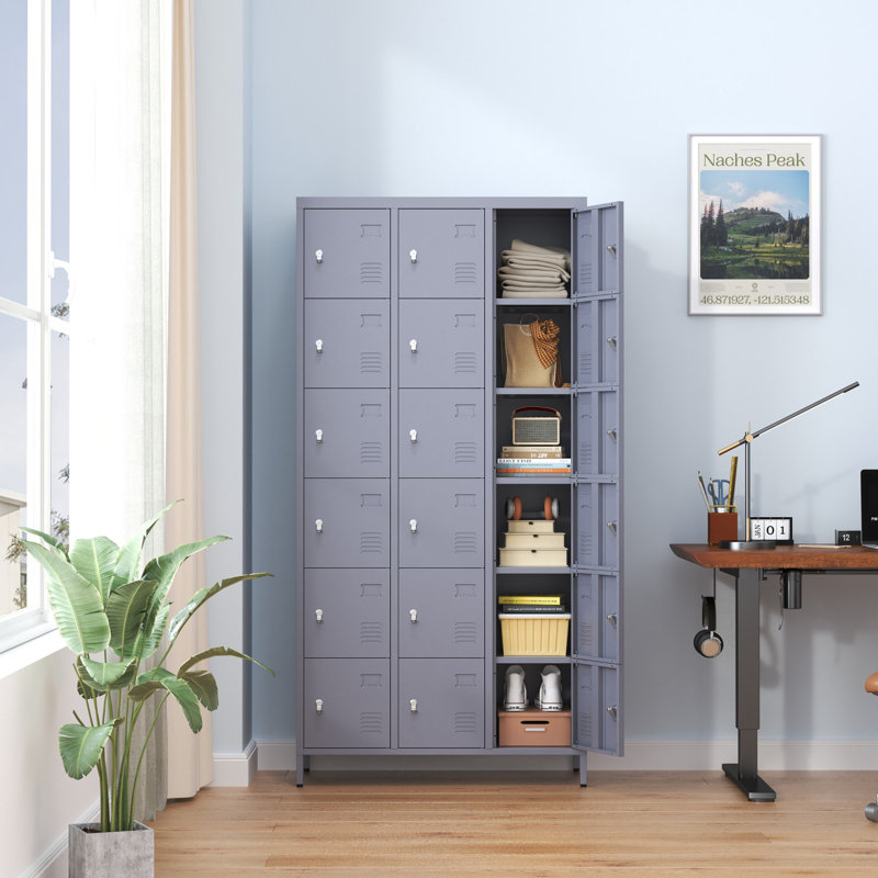18 casiers en métal de 72 po de hauteur avec serrure pour les employés, armoire de rangement pour le garage de l'école de gym à domicile, assemblage facile