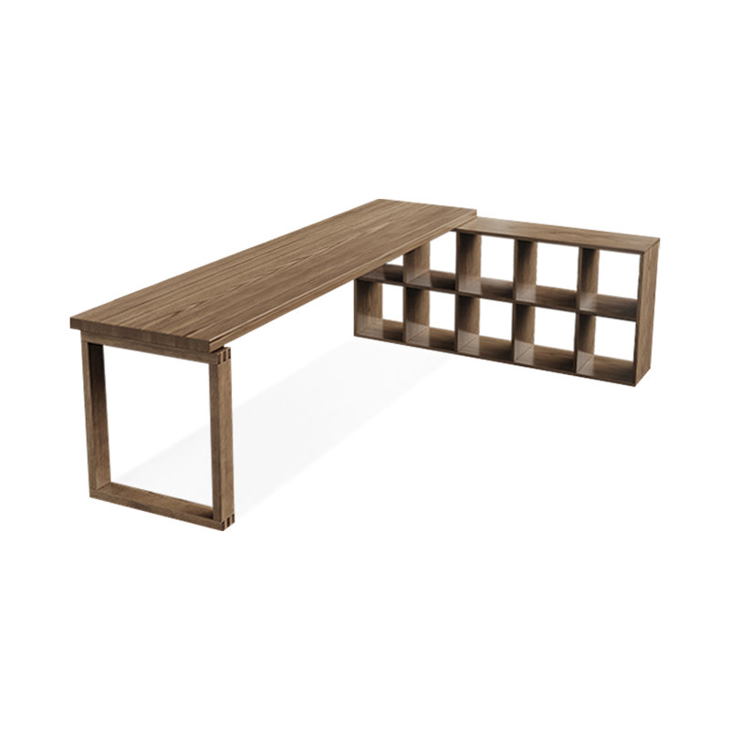 Bureau en bois de noyer clair en forme de L 62,99 po, H 29,53 po x l 86,61 po x P 68,9 po