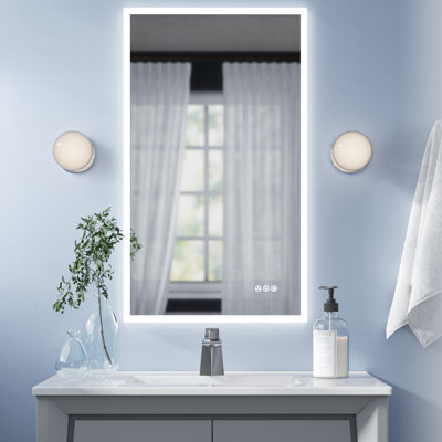 Wall Mounted Bathroom Vanity Mirror with LED Lights, Frameless Modern Bathroom Wall Mirror with Dimmable Lighting and Defogger