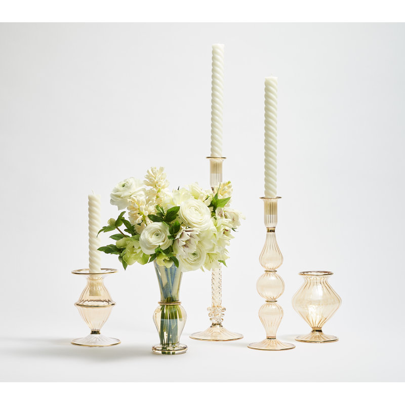 F2023 14'' H Glass Tabletop Candlestick, Champagne