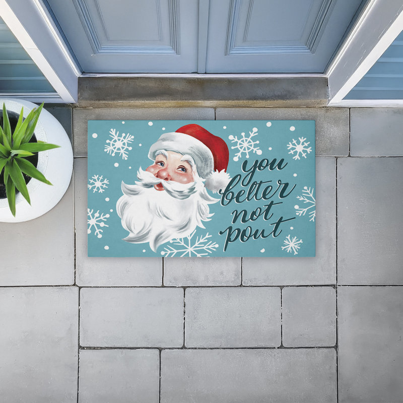 Tapis de porte d'extérieur à imprimé père Noël Better Not Pout, par Caverly Smith, 18 po x 30 po