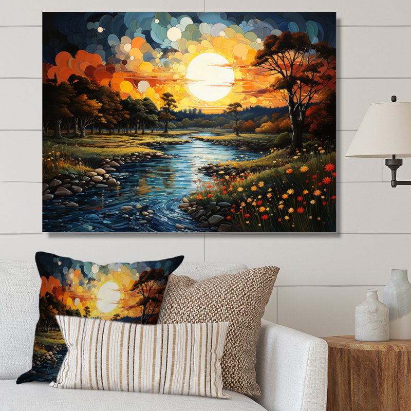 "Countryside River Bend Patchwork II", reproduction d'art sur toile, H 24 po x l 32 po x P 1 po, Toile tendue