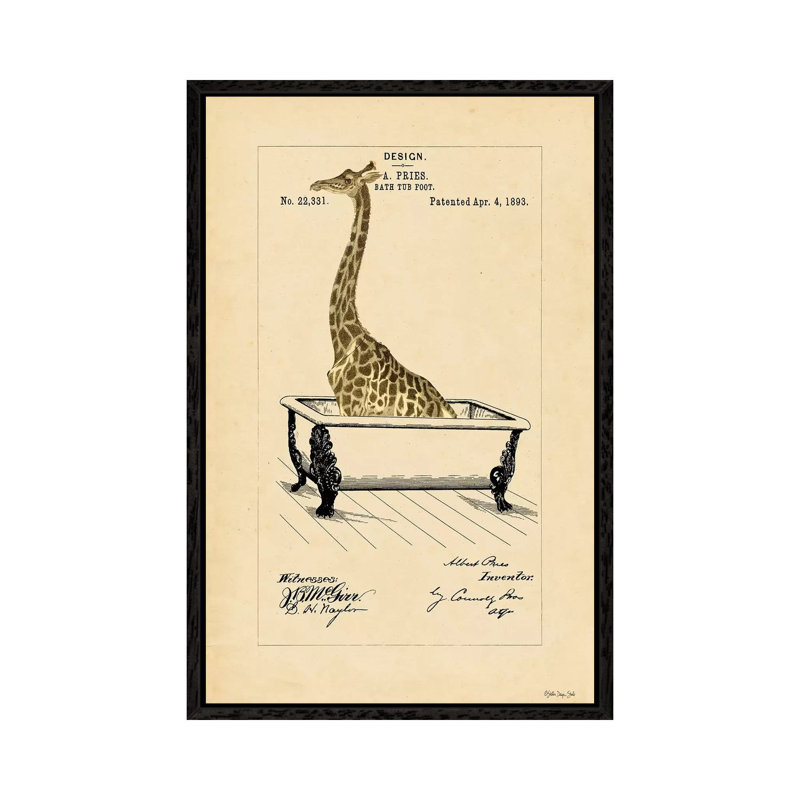 Giraffe In Tub - Print on Canvas, Black Floater Framed, 66.04cm H x 45.72cm W x 3.81cm D