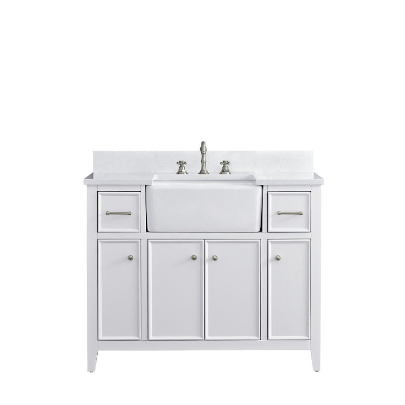 Meuble-lavabo simple 42 po Aisa, Blanc / nickel brossé