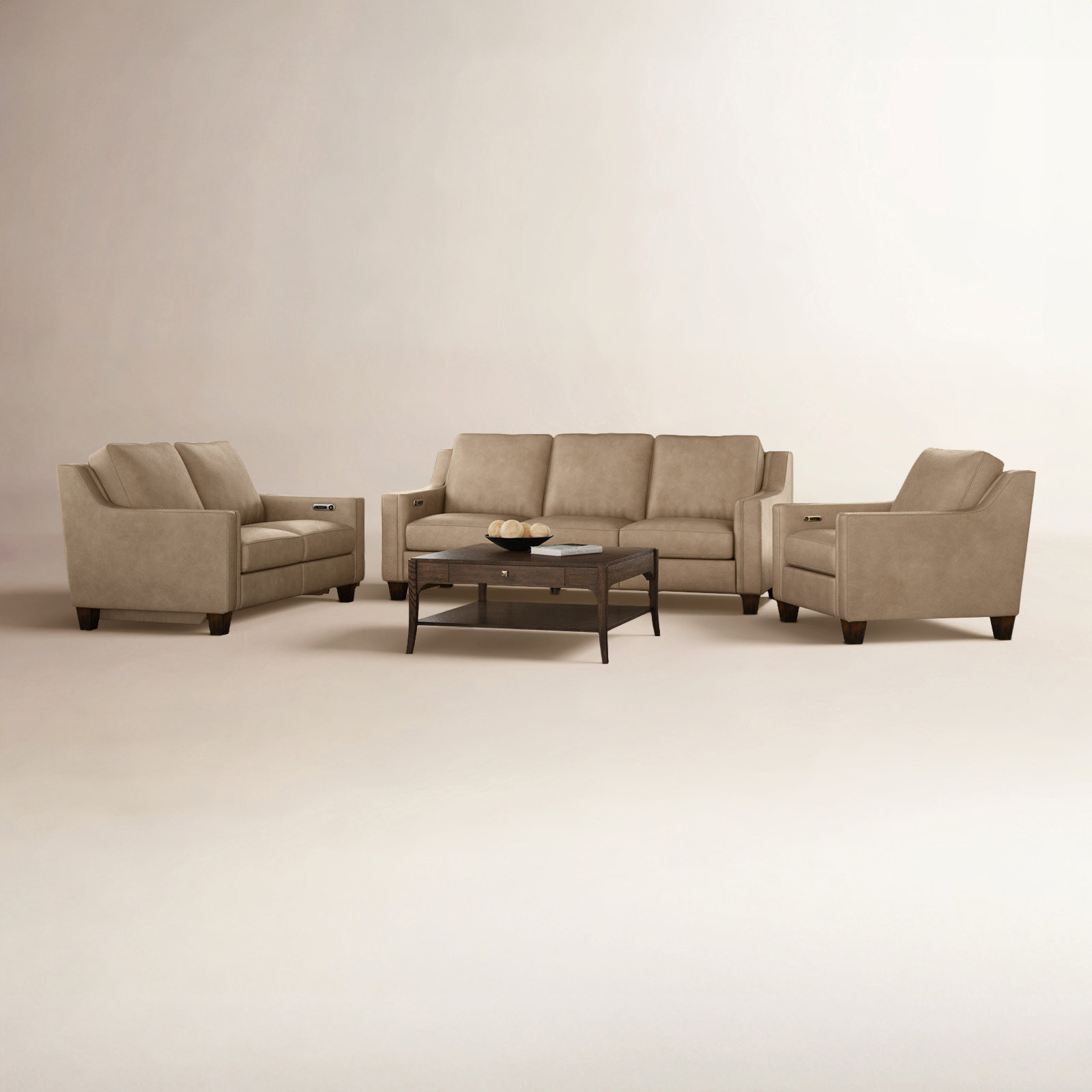 Finnegan 3-Piece Leather Reclining Living Room Set, Beige