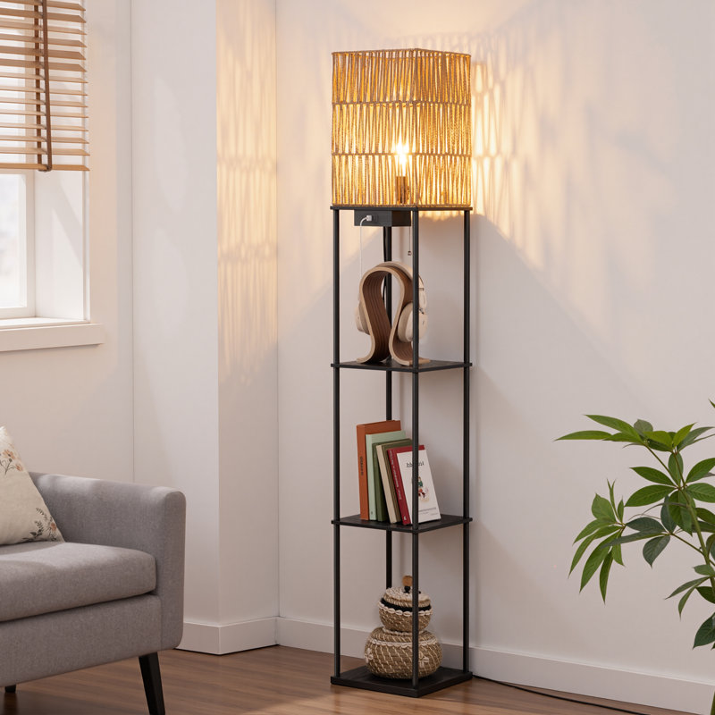 Lampadaires sur pied 63,8 "avec abat-jour en rotin et télécommande
