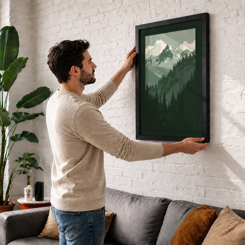 Snow-Capped Wilderness Scandinavian - Framed Print, A2 - 59.4 x 42.0 cm, White